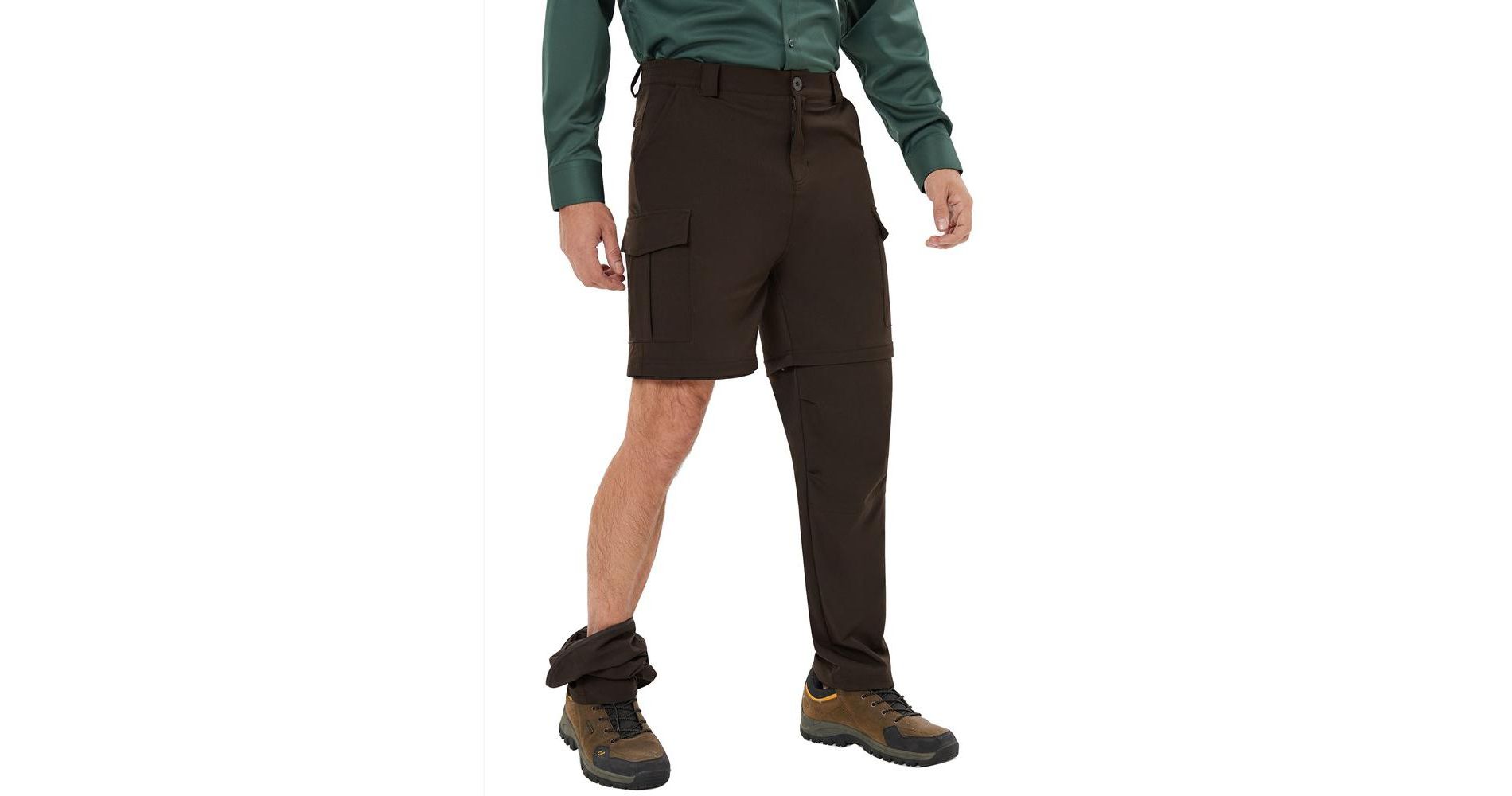 Mens Hiking Pants Convertible Pants with Pockets Fishing Travel Safari Pants - Dark Brown S