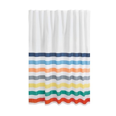 iDESIGN Striped PEVA Fabric Shower Curtain: Polyester, Machine Washable, Buttonhole Top, 72x72 Inch