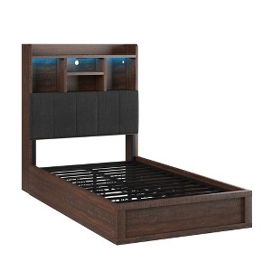 AMERLIFE LED Bed with 4 Storage Drawers, Bookcase Headboard and Charging Station - 1 of 4