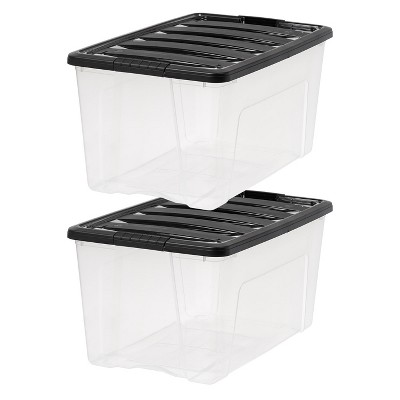 IRIS 72 Qt Plastic Storage Bins, Stackable Storage Container with Secure Latching Buckles and Black Lid, 2 Pack