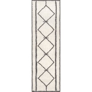 Nuloom Sondra Pet Friendly Premium Machine Washable Wool Moroccan Diamond Area Rug, Runner 2' x 8', Ivory - 1 of 4