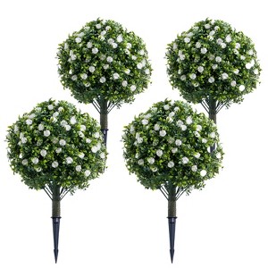 Artificial Topiary Trees with Metal Stakes, UV-Resistant PE Fake Plants with Flowers - 1 of 4