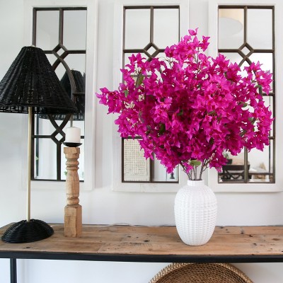 White Ceramic Vase with Purple Bougainvillea Floral Arrangement