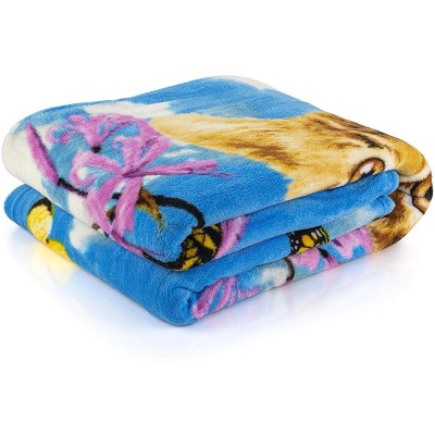 Garden Wonder Kittens Fleece Throw Blanket with Floral Design