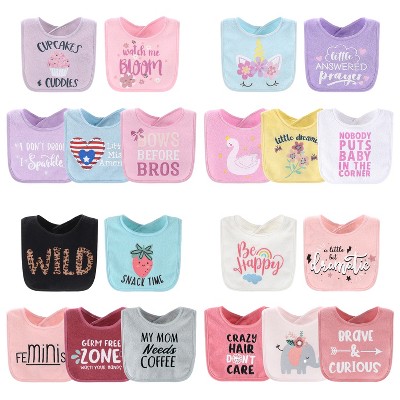Image of The Peanutshell Baby Girl Terry Bibs, 20 Pack for Feeding, Teething, or Drooling|Pastel Girl/Wild Child