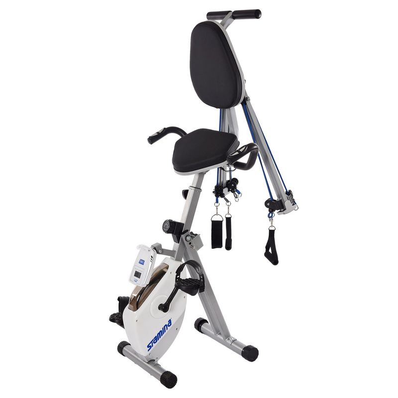 Stamina Strength System Stationary Portable Magnetic Resistance Upper and Lower Body Training Exercise Bike with Elastic Bungee Cords, White/Blue, 2 of 7