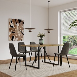 Okak Modern Dining Chairs Set of 4, Linen Upholstered with Spoon Back & Black Metal Legs, Kitchen & Dining Room Side Chairs - 1 of 4