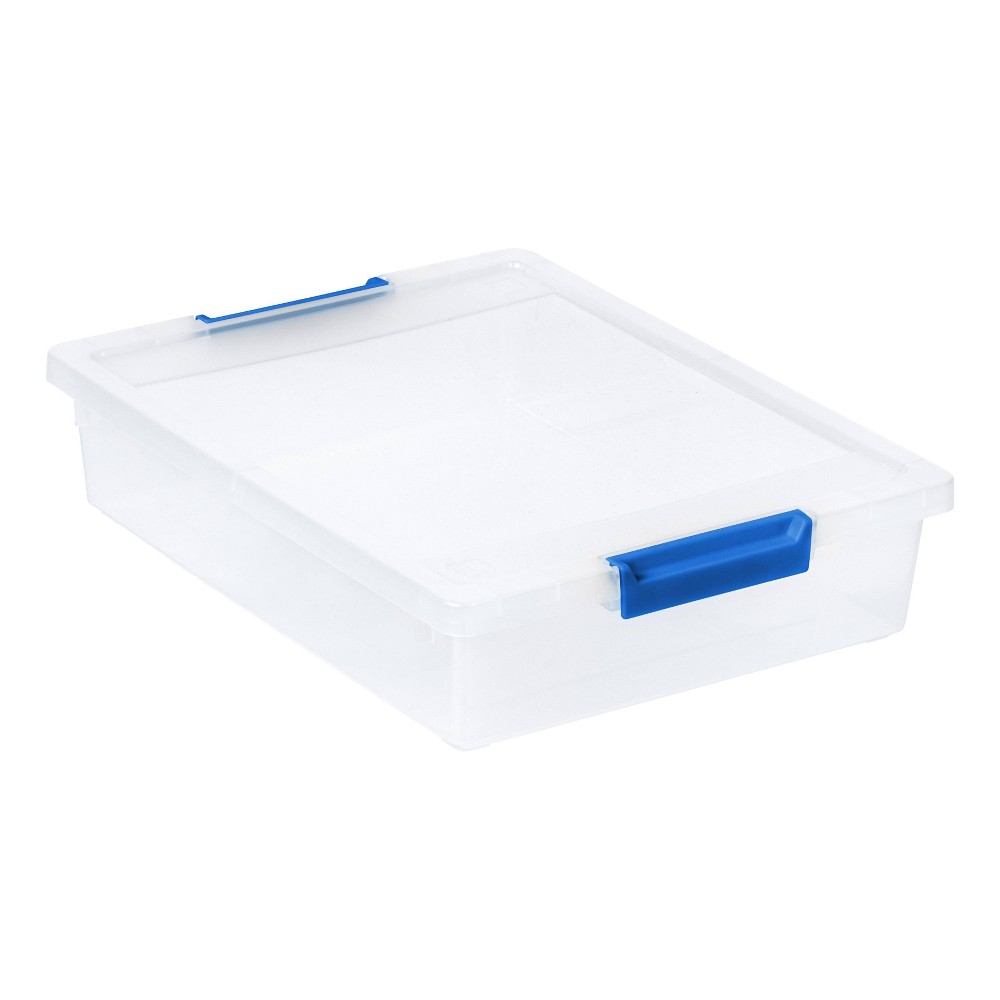 IRIS Storage Clip Box Blue: Stackable Storage Bin with Lid, 5.5 Qt, Built-In Handles, Transparent, Universal & Scrapbook Storage