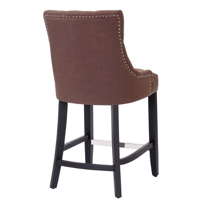 WestinTrends 29" Brown Linen Tufted Wingback Bar Stool Set