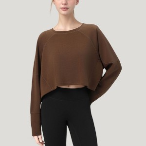 Anna-Kaci Active Women's Cropped Long Sleeve Active Top with Relaxed Fit and Crew Neck Design - 1 of 4