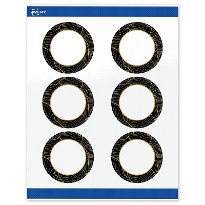 Avery Round Labels, Black with Gold Pattern, 3" Diameter