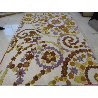 Wilton Ivory and Brown Hand-Knotted Wool Floral Rug
