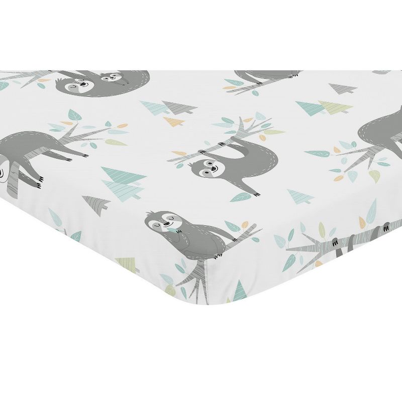 Sweet Jojo Designs Boy or Girl Gender Neutral Unisex Baby Fitted Mini Crib Sheet Sloth Blue Grey and White, 3 of 6