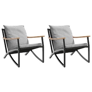 vidaXL Patio Chairs with Cushions Outdoor Garden Furniture Black Steel - 1 of 4