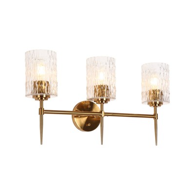 LNC Everardgeon 24-in 3-Lights Polished Gold with Ripple Glass Cylinder Modern/Contemporary Bathroom Vanity Lights