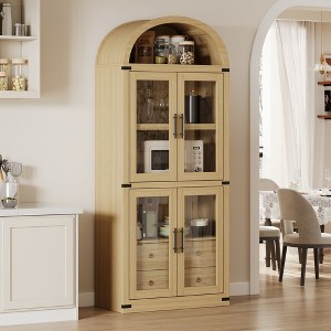 coucheta Arched Bookshelf, Arched Cabinet, 4 Glass Door Freestanding Bookcase with 2 Drawer, Wood Arched Display Cabinet for Living Room, Bedroom - 1 of 4