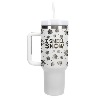 Elanze Designs I Smell Snow Winter Snowflakes 40 oz. Stainless Steel, Large Water Bottle Coffee Mug, Spill & Leak Resistant, Thermal Travel Tumbler