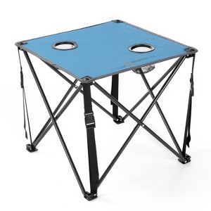 ARROWHEAD OUTDOOR 26" Heavy-Duty Portable Folding Camping Table, Square 600D Canvas Top, 2 Cup Holders, Steel Frame, Carry Bag, Ocean Blue - 1 of 4