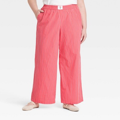 Women's High-Rise Straight Leg Pull-On Pants - Universal Thread™ Red Striped 3X