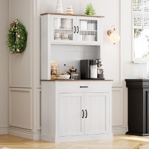 Kitchen Pantry Cabinet with Microwave Stand, 71”Freestanding Tall Kitchen Cabinet with Doors and Shelves for Dining Room - 1 of 4