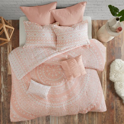 7pc Mica Cotton Reversible Comforter Set (Full/Queen) Blush