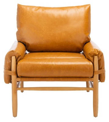 Oslo 32" Caramel Faux Leather & Natural Wood Mid-Century Accent Chair