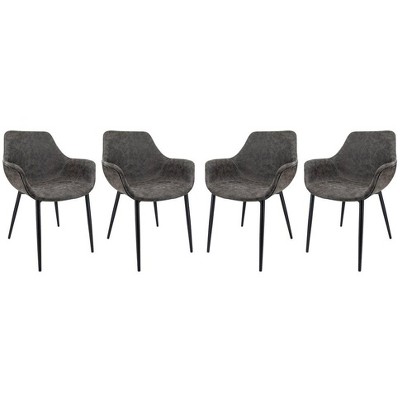 LeisureMod Markley Leather Dining Arm Chair With Metal Legs Set of 4