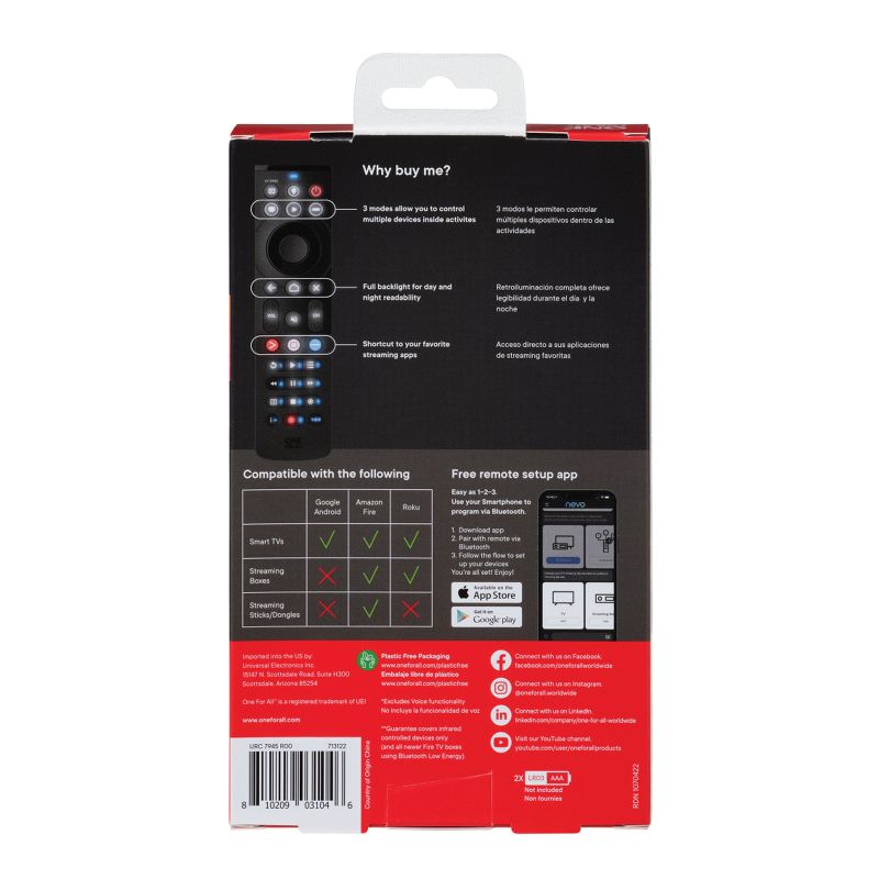 One For All® Smart Streamer 5-Device Backlit Universal Remote, 2 of 11