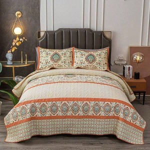 Bohemian Queen Size Quilt Set 3 Pieces 1 Quilt, 2 Shams Lightweight Nordic Bedding for All Seasons - 1 of 2