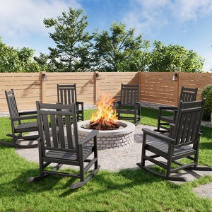 High Back Rocking Chair Set of 6 - HDPE Poly Lumber, 380lb Capacity & Weather-Resistant for Patio, Porch - 1 of 4