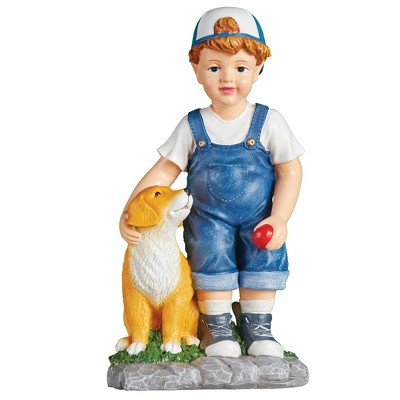 Collections Etc Hand-Painted Boy and Dog Garden Statue