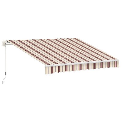 13' x 8' Retractable Awning, Patio Awnings, Sunshade Shelter w/ Manual Crank Handle Red Stripes