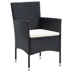vidaXL 4X Black Poly Rattan Patio Dining Chairs–Outdoor/Garden Seat Set w/Cushions – 20.9"x22.8"x33.1" - 1 of 4