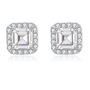 Square Halo Stud Earrings for Women Clear Cz Sterling Silver Womens Ginger Lyne Collection - 1 of 4