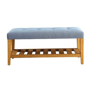 Simple Relax Fabric and Wood Bench in Blue and Oak Finish