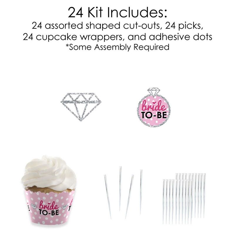 Big Dot of Happiness Bride-To-Be - Cupcake Decoration - Bridal Shower or Classy Bachelorette Party Cupcake Wrappers and Treat Picks Kit - Set of 24, 4 of 7