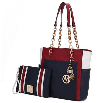 MKF Collection Rochelle Vegan Color Block Vegan Leather Women’s Tote Bag with Wristlet by Mia K