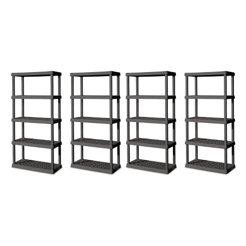 Sterilite Plastic Indoor Outdoor 4 Shelf Durable Shelving Unit, Gray