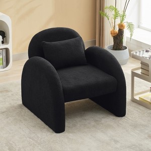 33" Mid Century Modern Velvet Accent Chair,Barrel Shaped Upholstered Armchair with Boucle Fabric for Living Room, Bedroom, Office - 1 of 4