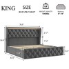 Queen/King Bed Frame with LED Lights & Charging Station, Velvet Upholstered Platform Bed Frame with Button Wingback Headboard - 3 of 4