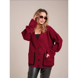 Clearlove Women's Color-Block Knit Cardigan with Contrast Pockets - Relaxed Fit Button-Front Cover-Up - 1 of 4