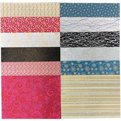 Shizen Design Indian Screen Printed Paper with Shimmering Glitter, 11 x 15 Inches, 24 Sheets