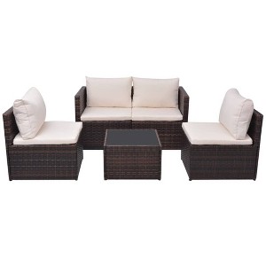 vidaXL Patio Furniture Set 5 Piece Patio Sectional Sofa with Table Poly Rattan - Brown - 1 of 4