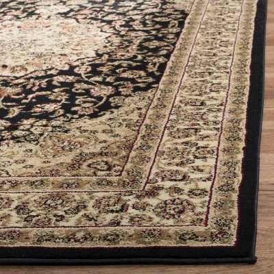 Black and Ivory Floral Rectangular Synthetic Area Rug, 4' x 6'
