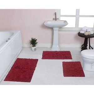 Bell Flower Collection Tufted Bath Rugs, Extra Soft and Absorbent, Non-Slip Bath Mats, Machine Washable Bath Mats, and Tub, 3 Piece Set, Red - 1 of 4
