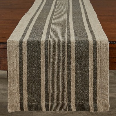 Split P Washed Linen Stripe Table Runner - 60''L - Brown