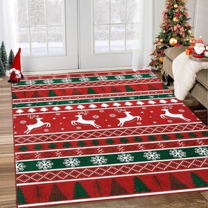 Holiday Snowflake Area Rug - Red Low-Pile, Non-Slip, Washable for Living Room & Entryway - 1 of 4