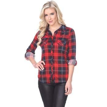 Women's Oakley Stretchy Plaid Tunic Top with Pockets - White Mark