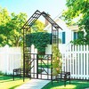 ACEPANO 97.24 in. H Outdoor Metal Garden Arch with Door and Planters-Black - 3 of 4