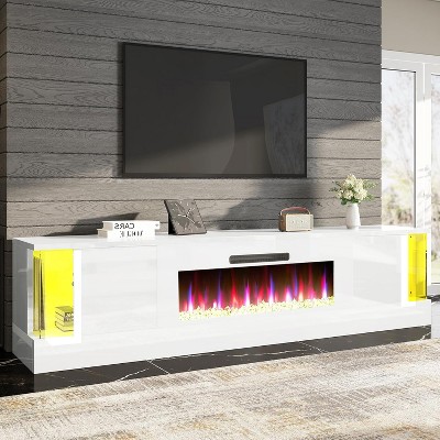 70" LED Lights Entertainment Center with Flip Doors & Corner Glass Decor